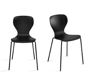 viccarbe Ears Chair Set (2 Stuhle) Vierfuss-Metallgestell mit Eichenholzschale